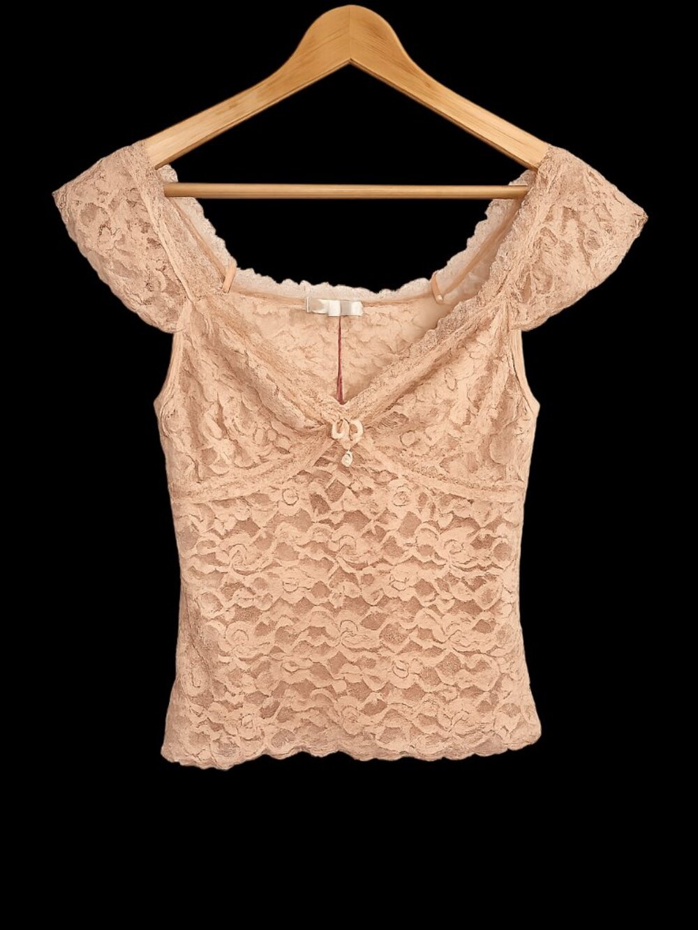 Free People Style Nude Lace Off Shoulder Top | Romantic Boho Coquette Going Out - Picture 2 of 6